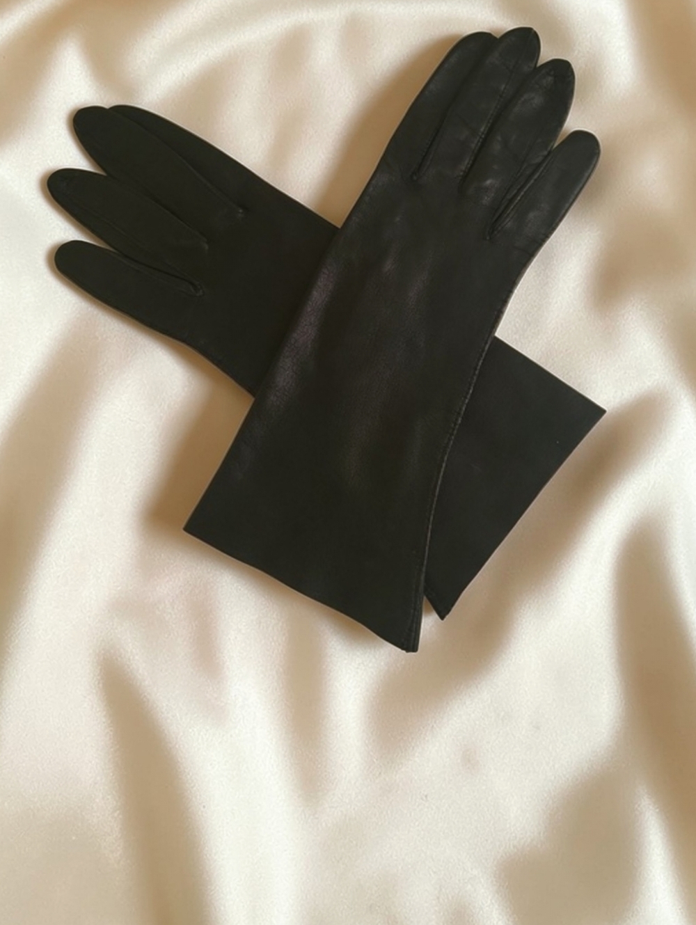 Vintage 60s Black Leather Gloves Made in Italy Size 6.5 – 12” Elegant Classic